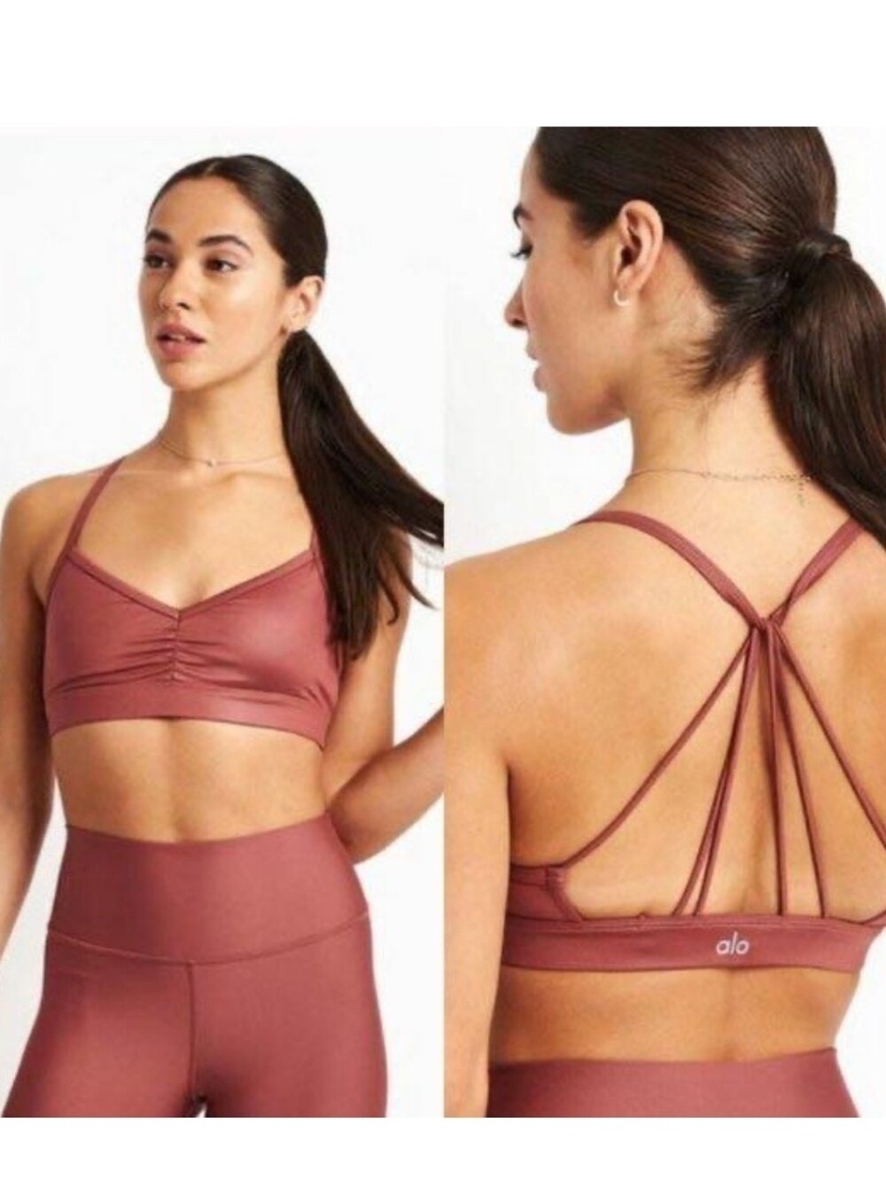 alo Yoga Sunny Strappy Bra Dusty Mauve Rosewood Small